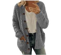 Keepink Womens Faux Furry Jackets Long Sleeve Fleece Sherpa Coats Button Up Fuzzy Outwear Soft Fluffy Chunky Knit Cardigan Sweaters Warm Winter Tops Fashion Casual Outerwear S-5XL
