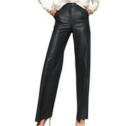 Keepink Women's Faux Leather Pants Workwear High Waisted Straight Leg Trousers with Pockets Baggy Leather Look Pant Retro Style Casual Daily Wear Long Trouser Ladies Joggers
