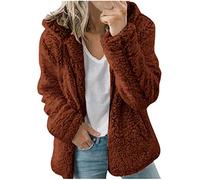 Keepink Womens Fleece Hoodie Jacket Sherpa Lined Full Zip Up Coats Winter Warm Soft Teddy Fluffy Hooded Overcoat Loose Sweatshirt Plush Jumper Outerwear Hoody Sweater Ladies Cardigan