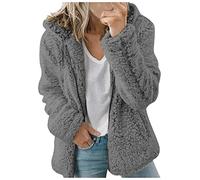 Keepink Womens Fleece Hoodie Jacket Sherpa Lined Full Zip Up Coats Winter Warm Soft Teddy Fluffy Hooded Overcoat Loose Sweatshirt Plush Jumper Outerwear Hoody Sweater Ladies Cardigan
