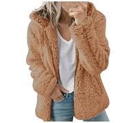 Keepink Womens Fleece Hoodie Jacket Sherpa Lined Full Zip Up Coats Winter Warm Soft Teddy Fluffy Hooded Overcoat Loose Sweatshirt Plush Jumper Outerwear Hoody Sweater Ladies Cardigan