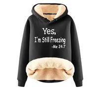 Keepink women's Fleece Hoodie Letter Print Long Sleeve Jumpers Loose Fit Sherpa Thermal Pullover Tops Casual Winter Warm Sweatshirt Thick Sweater Cosy Ladies Blouses UK Size S-3XL
