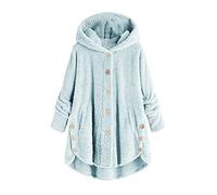 Keepink Womens Fleece Jackets Winter Hooded Coats Long Sleeve Teddy Bear Coat Oversized Button Up Sherpa Cardigan Sweater Faux Furry Outerwear Pockets Warm Overcoat UK 8-22