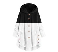 Keepink Womens Fleece Jackets Winter Hooded Coats Long Sleeve Teddy Bear Coat Oversized Button Up Sherpa Cardigan Sweater Faux Furry Outerwear Pockets Warm Overcoat UK 8-22