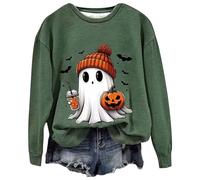 Keepink Women's Halloween Sweatshirt Ghost Spooky Season Long Sleeve Pullover Top Long Sleeve Round Neck Jumper Funny Novelty Pumpkin Print Sweater Loose Fit Cosy Warm Top Plus Sizes