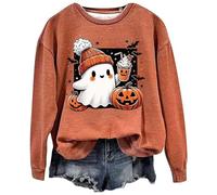 Keepink Women's Halloween Sweatshirt Ghost Spooky Season Long Sleeve Pullover Top Long Sleeve Round Neck Jumper Funny Novelty Pumpkin Print Sweater Loose Fit Cosy Warm Top Plus Sizes
