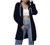 Keepink Women's Hooded Sweatshirt with Zipper Mid-Length Plain Long Raglan Sleeve Coat Casual Zip Up Hoodies Oversized Fleece Jacket with Pocket Lightweight Warm Outerwear Y2K Streetwear