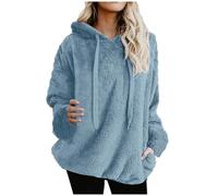 Keepink Womens Hoodies Casual Double Fuzzy Tops Plain Drawstring Long Sleeve Sherpa Lined Sweatshirt Ladies Fleece Jumpers Fuzzy Pullover Warm Fluffy Outerwear with Pockets S-3XL