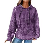 Keepink Women's Hoodies Oversized Waffle Knit Pullover Casual Long Sleeve Tops Lightweight Ladies Jumpers Drawstring Hooded Sweatshirt with Pockets Fall Winter Sweat Shirts UK 8/22 Sale