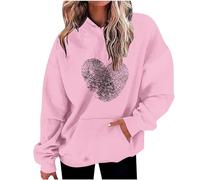 Keepink Women's Hoodies Pullover Cute Heart Print Sweatshirts Valentine Long Sleeve Hooded Tops with Pockets Ladies Jumpers Sweater Comfy Blouse for Date Night Lovers Gift Top