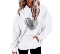 Keepink Women's Hoodies Pullover Cute Heart Print Sweatshirts Valentine Long Sleeve Hooded Tops with Pockets Ladies Jumpers Sweater Comfy Blouse for Date Night Lovers Gift Top