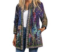 Keepink Womens Jacket Clearance Autumn Clothes Vintage Floral Print Indian Ethnic Print Long Coat Oversize Open Front Long Sleeve Cardigans Outerwear with Pockets