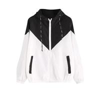 Keepink Women's Jackets Lightweight Jacket Full Zip Up Long Sleeve Drawstring Hoodies Color Block Casual Coats for Outdoor Hiking Waterproof Ladies Rain Coats Plus Size 8-20 UK Sale