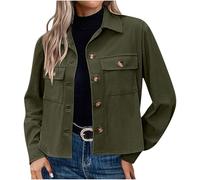 Keepink Women's Jackets Long Sleeve Button Down Coats Solid Cropped Corduroy Bomber Jacket Lightweight Short Outwear Tops with Pockets Trucker Coat Ladies Cardigan UK Sale