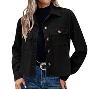 Keepink Women's Jackets Long Sleeve Button Down Coats Solid Cropped Corduroy Bomber Jacket Lightweight Short Outwear Tops with Pockets Trucker Coat Ladies Cardigan UK Sale