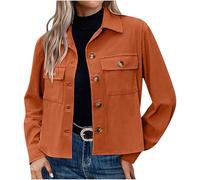 Keepink Women's Jackets Long Sleeve Button Down Coats Solid Cropped Corduroy Bomber Jacket Lightweight Short Outwear Tops with Pockets Trucker Coat Ladies Cardigan UK Sale