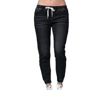 Keepink Women's Jeans Casual High Waist Elasticity Jogger Denim Ladies Drawstring Combat Pants with Pockets Sale Clearance Women Smart Tapered Jeans Trousers Going Out