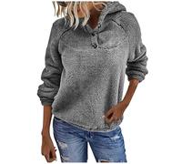 Keepink Womens Jumper Fuzzy 1/4 Button Up Hoodies Teddy Fleece Sweatshirts Warm Fluffy Pullover Casual Oversize Warm Long Sleeve Tops Cozy Coat Tops with Pockets S-XX Clearance