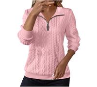 Keepink Womens Jumpers Lapel Neck Quarter Zip Sweatshirt UK Long Sleeve Henley Pullover Top Loose Tunic Blouse for Office Work Elegant Casual Jumper Autumn Winter Sweater T Shirts