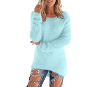 Keepink Womens Jumpers Long Tunic Pullover Tops Solid Long Sleeve Crewneck Sweater Fuzzy Fluffy Jumper Fall Winter Warm Sherpa Fleece Sweatshirt Elegant Hoodies UK Plus Size 8/18