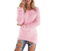 Keepink Womens Jumpers Long Tunic Pullover Tops Solid Long Sleeve Crewneck Sweater Fuzzy Fluffy Jumper Fall Winter Warm Sherpa Fleece Sweatshirt Elegant Hoodies UK Plus Size 8/18