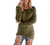 Keepink Womens Jumpers Long Tunic Pullover Tops Solid Long Sleeve Crewneck Sweater Fuzzy Fluffy Jumper Fall Winter Warm Sherpa Fleece Sweatshirt Elegant Hoodies UK Plus Size 8/18