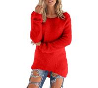 Keepink Womens Jumpers Long Tunic Pullover Tops Solid Long Sleeve Crewneck Sweater Fuzzy Fluffy Jumper Fall Winter Warm Sherpa Fleece Sweatshirt Elegant Hoodies UK Plus Size 8/18