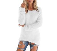 Keepink Womens Jumpers Long Tunic Pullover Tops Solid Long Sleeve Crewneck Sweater Fuzzy Fluffy Jumper Fall Winter Warm Sherpa Fleece Sweatshirt Elegant Hoodies UK Plus Size 8/18