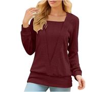 Keepink Womens Jumpers Loose Fit Square Neck Long Sleeve Tops Trendy Ribbed Pullover Elegant Tunic Top Ladies Sweatshirts Work Office Dressy Blouse Fake Two Shirt Streetwear