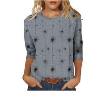 Keepink Women's Jumpers UK Crew Neck Tunic T-Shirt Floral Print 3/4 Sleeve Top Cute Casual Loose Blouse Fall Work Office Dressy Pullover Tops Ladies T Shirts Basic Athletic Tees