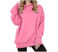Keepink Womens Jumpers UK Thumb Hole Oversized Hoodie Solid Long Sleeve Fleece Hooded Pullover Crew Neck Long Jumper Baggy Tunic Top for Autumn Winter Ladies Sweater Blouse