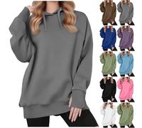 Keepink Womens Jumpers UK Thumb Hole Oversized Hoodie Solid Long Sleeve Fleece Hooded Pullover Crew Neck Long Jumper Baggy Tunic Top for Autumn Winter Ladies Sweater Blouse