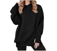 Keepink Womens Jumpers UK Thumb Hole Oversized Hoodie Solid Long Sleeve Fleece Hooded Pullover Crew Neck Long Jumper Baggy Tunic Top for Autumn Winter Ladies Sweater Blouse