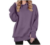 Keepink Womens Jumpers UK Thumb Hole Oversized Hoodie Solid Long Sleeve Fleece Hooded Pullover Crew Neck Long Jumper Baggy Tunic Top for Autumn Winter Ladies Sweater Blouse