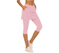 Keepink Women's Leggings with Skirt Soft Elastic High Waisted 3/4 Length Legging for Workout Running Pants Skirted Active Trousers for Gym Yoga Sport Tennis Pant UK
