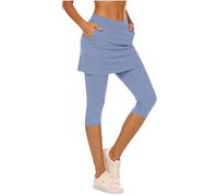 Keepink Women's Leggings with Skirt Soft Elastic High Waisted 3/4 Length Legging for Workout Running Pants Skirted Active Trousers for Gym Yoga Sport Tennis Pant UK