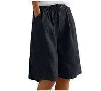 Keepink Womens Lightweight Cotton Linen Shorts Loose Casual Five Pants Solid Comfy Hotpants Breathe Active Gym Work Ladies Plus Size 8-18 UK Clearance