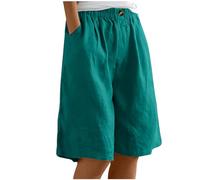 Keepink Womens Lightweight Cotton Linen Shorts Loose Casual Five Pants Solid Comfy Hotpants Breathe Active Gym Work Ladies Plus Size 8-18 UK