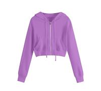 Keepink Women's Lightweight Hoodies Full Zip Up Sweatshirts with Pockets Long Sleeve Thin Casual Cropped Hoodie Sweatshirt 90s Drawstring Hooded Crop Jacket Top Sale