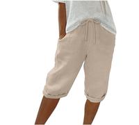 Keepink Women's Linen Blend Knee-Length Casual Summer Shorts S-3XL UK