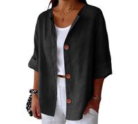 Keepink Women's Linen Cardigan Blouse Solid V Neck Long Sleeve Button Front Shirts Relaxed Fit Open Tops Beach Cover-Up Summer Oversized Tops Holiday Ladies Cardigans Plus Size