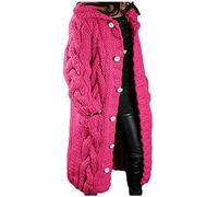 Keepink Women's Long Cardigans with Buttons Chunky Knit Sweater Open Front Long Sleeve Crochet Jumpers Oversized Coats Stand Collar Cable Knitted Tops Jackets Outerwear Pockets