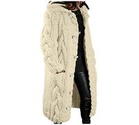 Keepink Women's Long Cardigans with Buttons Chunky Knit Sweater Open Front Long Sleeve Crochet Jumpers Oversized Coats Stand Collar Cable Knitted Tops Jackets Outerwear Pockets