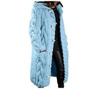 Keepink Women's Long Cardigans with Buttons Chunky Knit Sweater Open Front Long Sleeve Crochet Jumpers Oversized Coats Stand Collar Cable Knitted Tops Jackets Outerwear Pockets