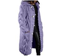 Keepink Women's Long Cardigans with Buttons Chunky Knit Sweater Open Front Long Sleeve Crochet Jumpers Oversized Coats Stand Collar Cable Knitted Tops Jackets Outerwear Pockets