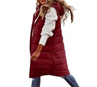 Keepink Women's Long Gilets Vests Lightweight Zip Puffer Jacket with Hood Winter Sleeveless Quilted Down Coat Hoodies Warm Thick Padded Waistcoat Casual Outerwear Bodywarmer Plus Size S-5XL