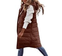 Keepink Women's Long Gilets Vests Lightweight Zip Puffer Jacket with Hood Winter Sleeveless Quilted Down Coat Hoodies Warm Thick Padded Waistcoat Casual Outerwear Bodywarmer Plus Size S-5XL