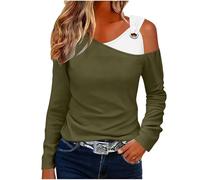 Keepink Women's Long Sleeve One Shoulder Tops Casual V Neck T Shirts Dressy Tunic Blouses Pullover Asymmetrical Neck Shirts Loose Fit Going Out Y2K Shirts Modern Party Wear