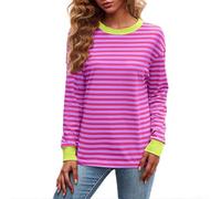 Keepink Womens Long Sleeve Tops Dressy Casual Crewneck T Shirts Striped Shirt Drop Shoulder Boat Neck Top Loose Fit Casual Shirts Elegant Tunic Blouses Ladies Sweatshirt Clearance