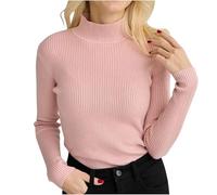 Keepink Womens Long Sleeve Tops Ladies Lightweight Jumpers Solid Color Sweatshirts Mock Neck Slim Fit Basic Sweater Thin Ribbed Knit Thermal Tees Fashion Pullover Fall Y2K Clothes Sale